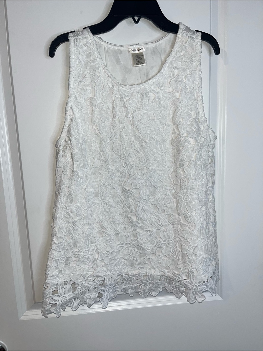 Ultra Pink White Crochet Lace Pullover Tank Top Boho Cottage Floral Overlay Sz L